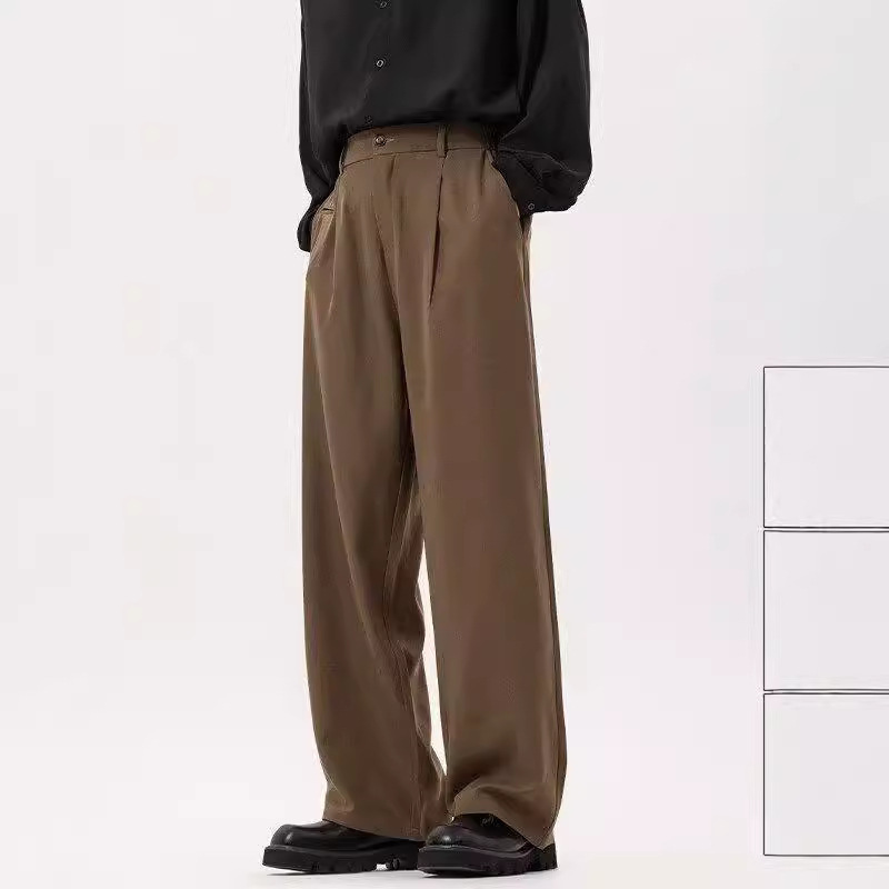 American Style Retro Spring and Autumn Casual Loose Wide Leg Brown Trousers Men's Japanese Style Fashionable All-match Trousers for Men