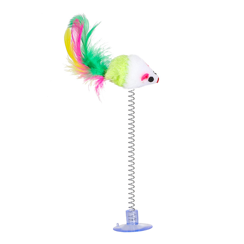 Suction cup stick spring mouse teasing  feather head bite resistant self Hi cat toy_voghion.com