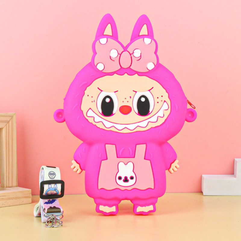 Labubu シリコーン携帯電話バッグ漫画かわいい誕生日ギフト弓シリコーン小銭入れハイエンドクロスボディバッグ|undefined