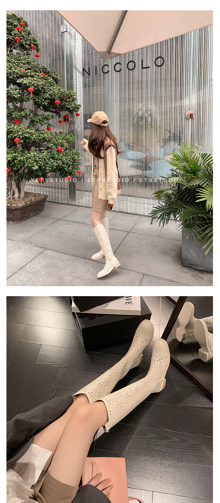 Boot nữ cổ cao rỗng dạng lưới, phong cách thể thao, ống cao thoáng khí — Màu đen chi tiết 24