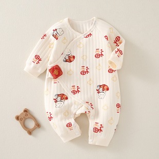 Warm quilted newborn clothes popular baby pure cotton class a baby jumpsuit autumn and winter spring boneless romper