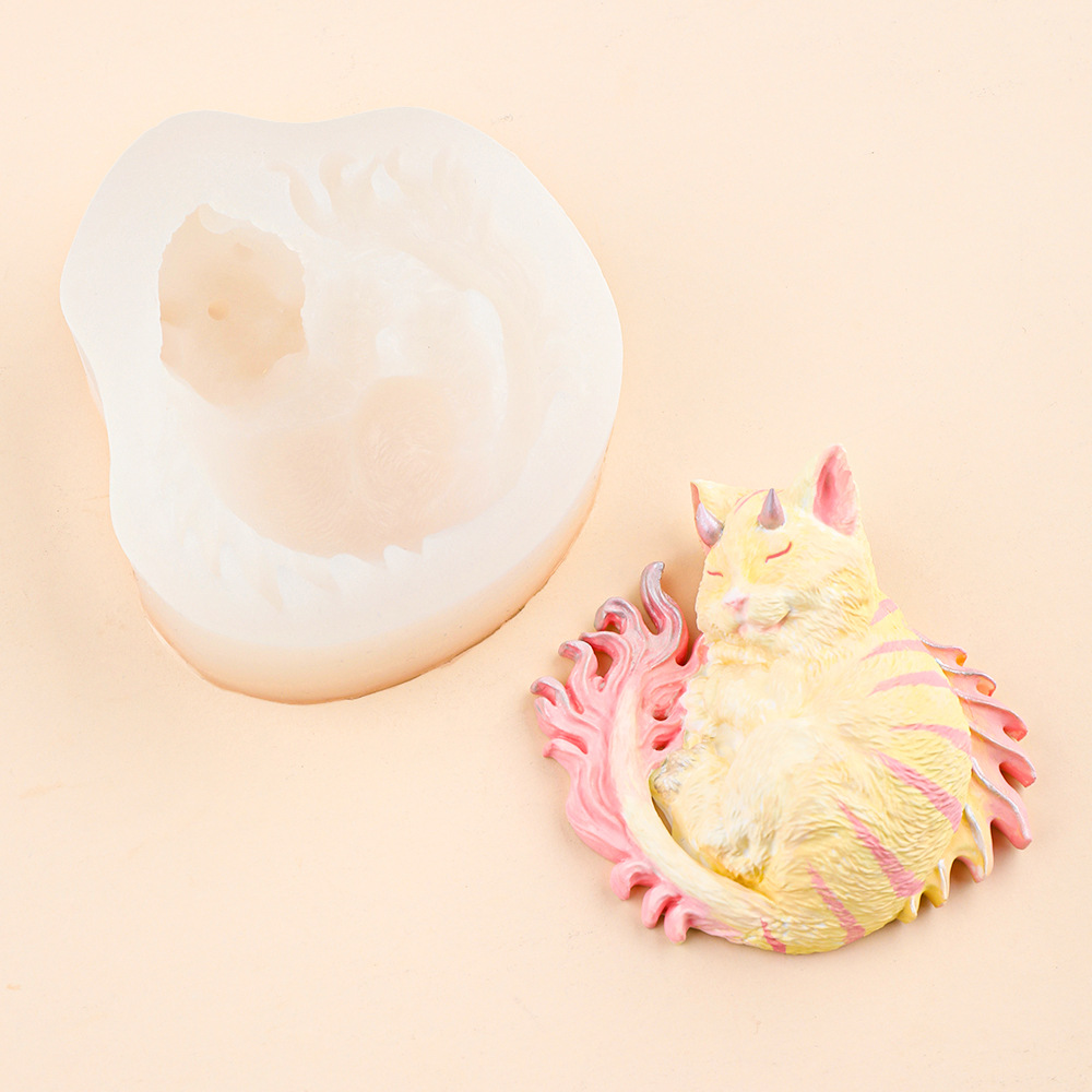 Sleeping Devil Cat Aromaterapia Yeso Decoración de coche Molde de silicona Diy Jabón hecho a mano Molde amasador de resina epoxi
