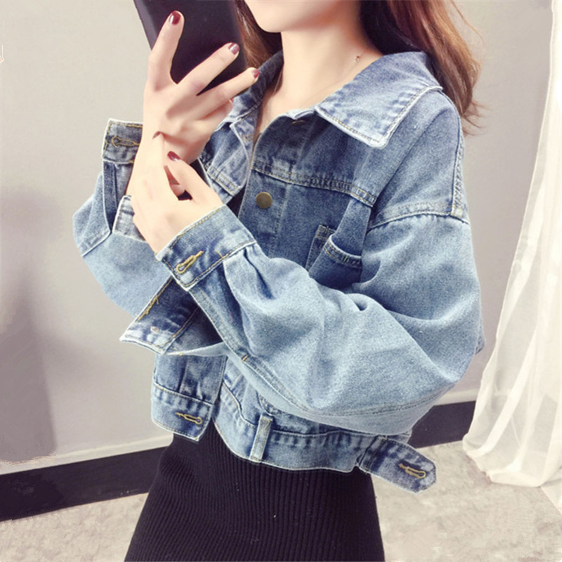 2025 Spring and Autumn Denim Tops Women's Korean Style Loose Slim Long Sleeve Distressed Retro Easiest for Match Short Denim Tops Top