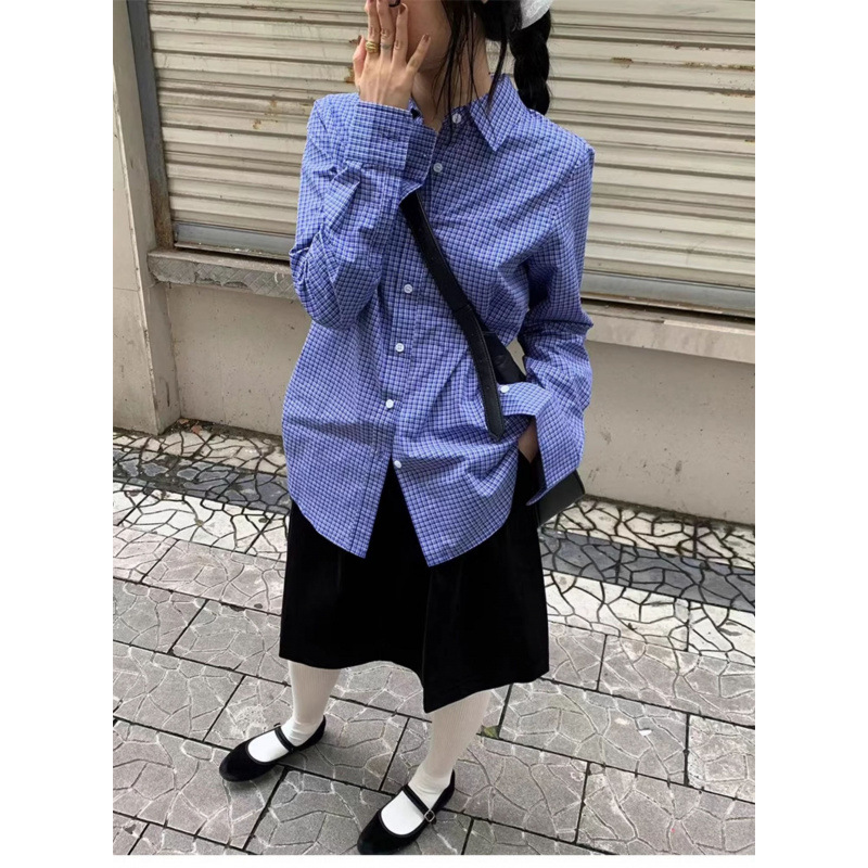 Blue colored spring shirt, with embroidery