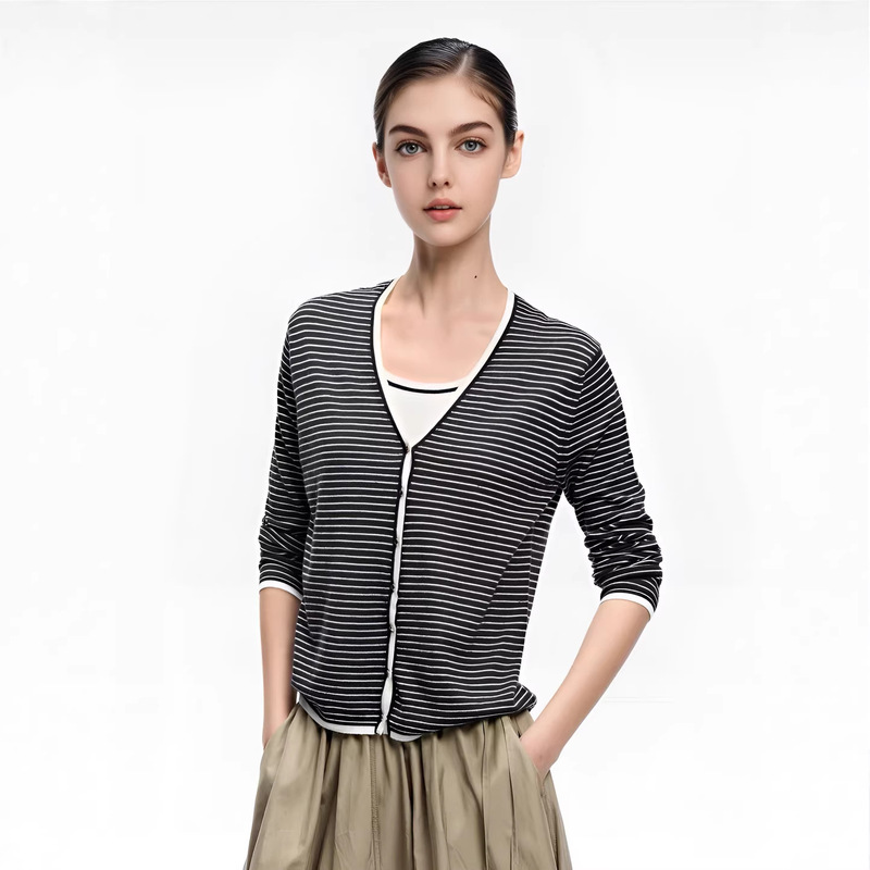 Ed Fine-Spun Velvet V-Neck Faux Two-Piece Cardigan 2026 Early Spring New Women's Knitwear Suitable for All Seasons Cashmere Ed Fine-Spun Velvet V-Neck Faux Two-Piece Cardigan 2026 Early Spring New Women's Knitwear Suitable for All Seasons Cashmere