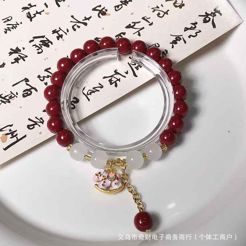天然朱砂diy手串 直播 旅游景区低价引流产品精致小众国风手串