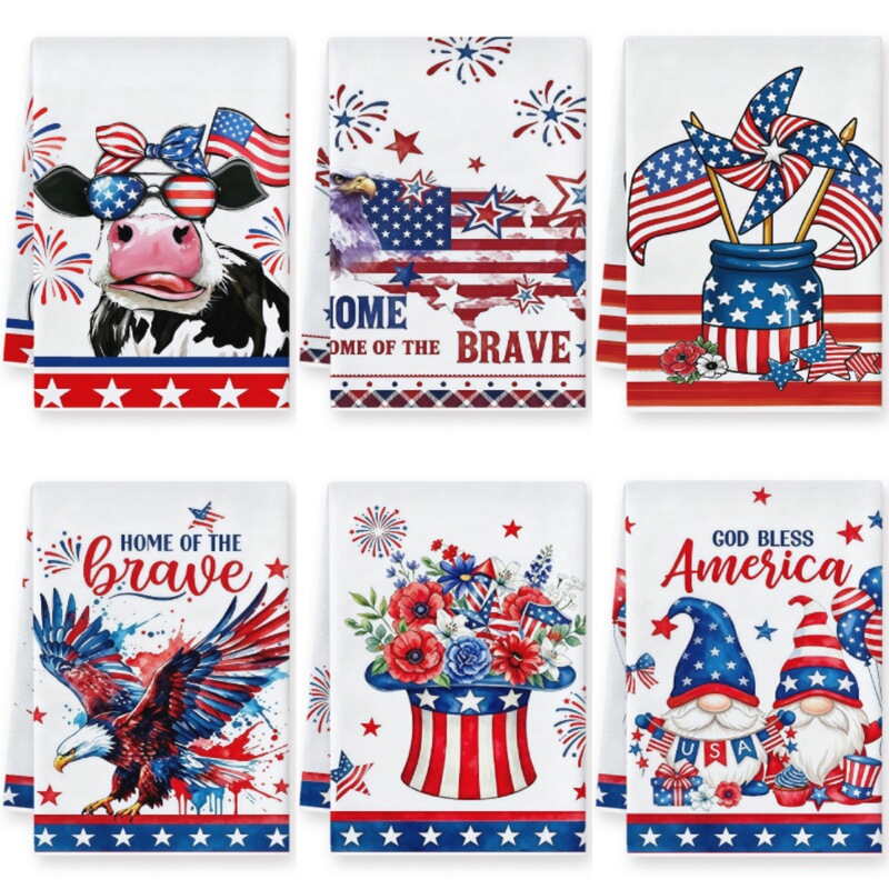 Cross-Border Red and Blue Plaid American Flag Print Independence Day Decorative Towel for Home Kitchen Use, Can Be Labeled Cross-Border Red and Blue Plaid American Flag Print Independence Day Decorative Towel for Home Kitchen Use, Can Be Labeled
