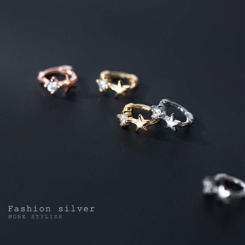 Eloch s925 plata mujer coreana personalidad simple y compacta un solo diamante brillante estrella joyas de orejas G9045