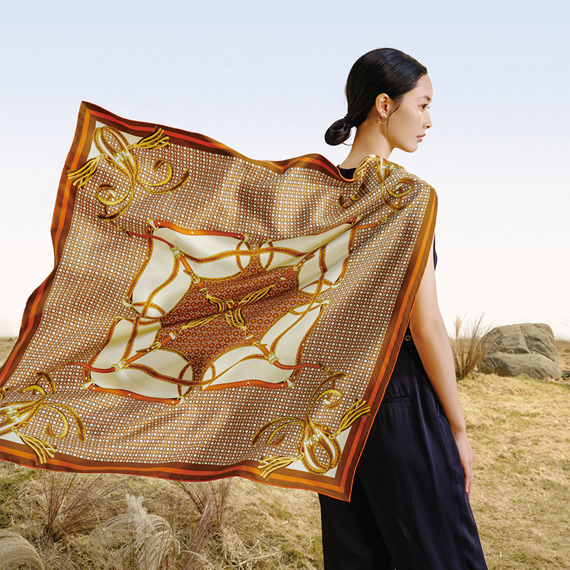 WENSLI/万事利双面印花大方巾-迷宫丝巾丝绸百搭长巾防晒披肩天丝