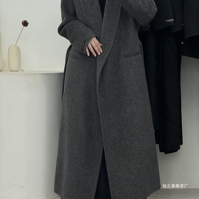 Women's Double-Sided Cashmere Coat with Suit Collar, Over-The-Knee Length, and Tie Belt, New Autumn/Winter 2025 Style