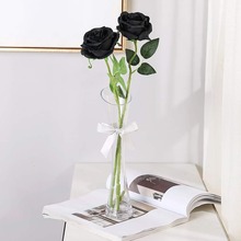 定制仿真花纯黑玫瑰花单支高档情人节假花花束摆件家居装饰插花