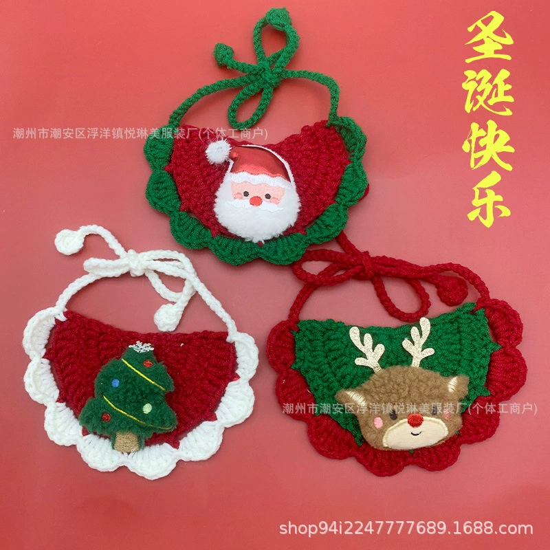 Новый рождественский питомец ручной вязаный вязаный шарф нагрудник ошейник рождественский Новый год кошка собака украшения
