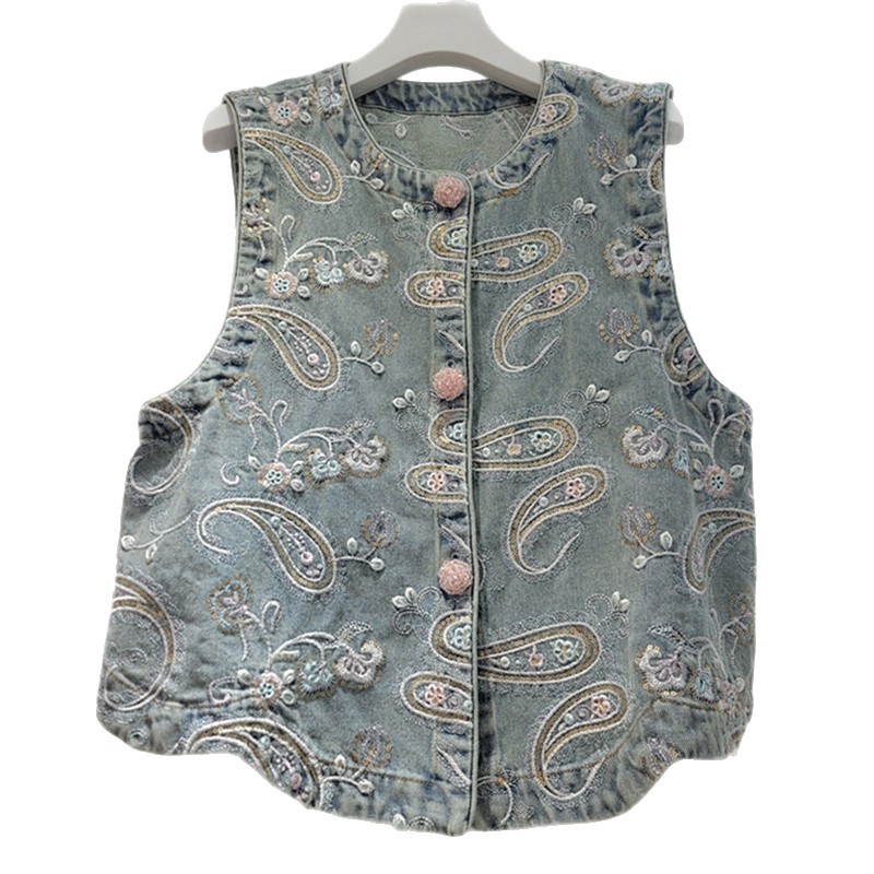 2026 primavera nuevos productos industria pesada china bordado jacquard chaleco de vaquín diseño de chaleco de alta calidad