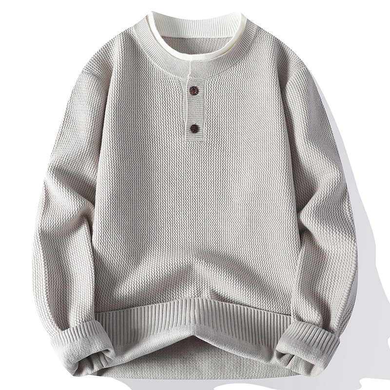 Men's Fashion Faux Two-Piece Crew Neck Pullover Casual Knit Sweater for Teenagers, Long-Sleeve Thick Base Sweater