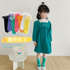 2023 Spring/Summer New Arrival Kids' Socks: Cotton Girls' Mid-Calf Socks, Korean-Style Pile-Up Socks in Candy-Colored Mesh Design