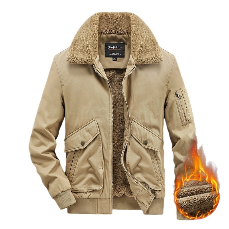 Winter für die Arbeit von Männern, Plüschisolierung, Militär-Jugend-Revers-Baumwolljacke, lockere Größe, Lammkaschmirjacke_voghion.com