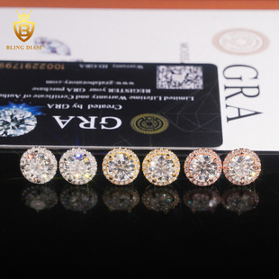 Ins New Hot Selling S925 Silver Inlaid 8.0mm Moissanite Round Earrings Wholesale Supply Simple Earrings