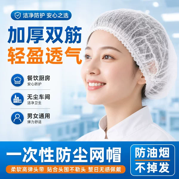 Disposable Hats, Work Hats, Workshop Kitchen Catering Dust-Proof Thickened Non-Woven Strip Hats, Labor Protection Mesh Hats, Headgear