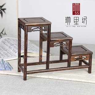 Solid Wood Purple Sand Pot Rack Tea Set Rack Small Bogu Rack Chicken Wing Wood Duobao Pavilion Chinese Display Rack Handicraft Ornaments