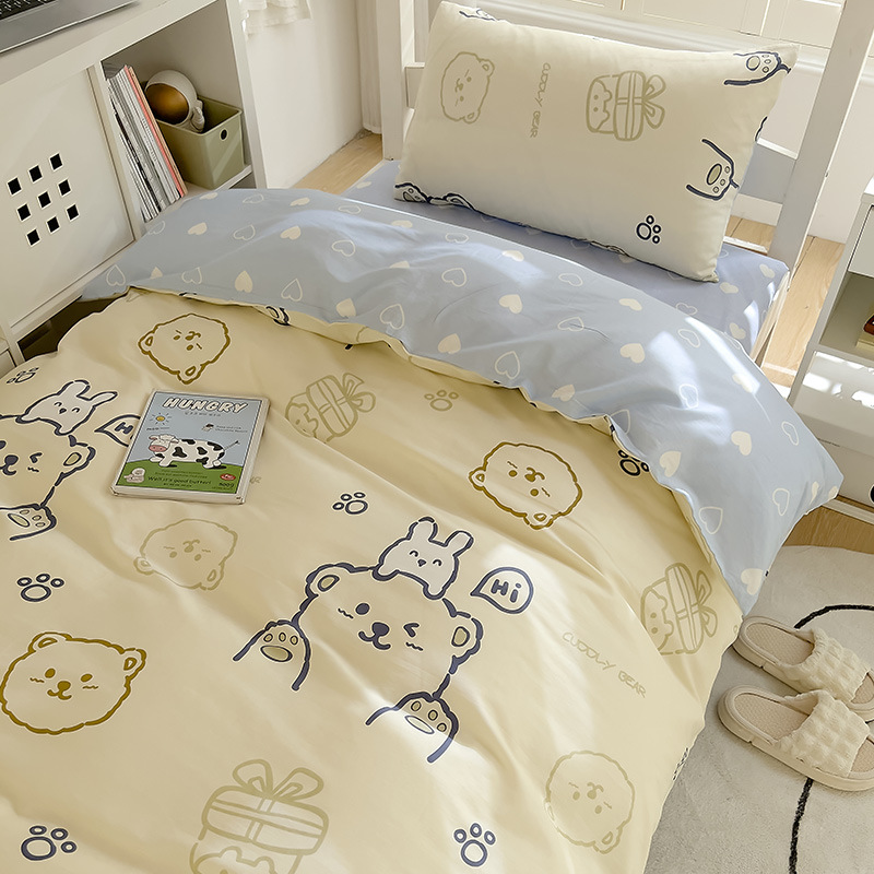 Ropa de cama de dormitorio de estudiantes universitarios de tres piezas de algodón, sábana de algodón, funda de edredón, sábana, cama, traje de cuatro piezas, verano