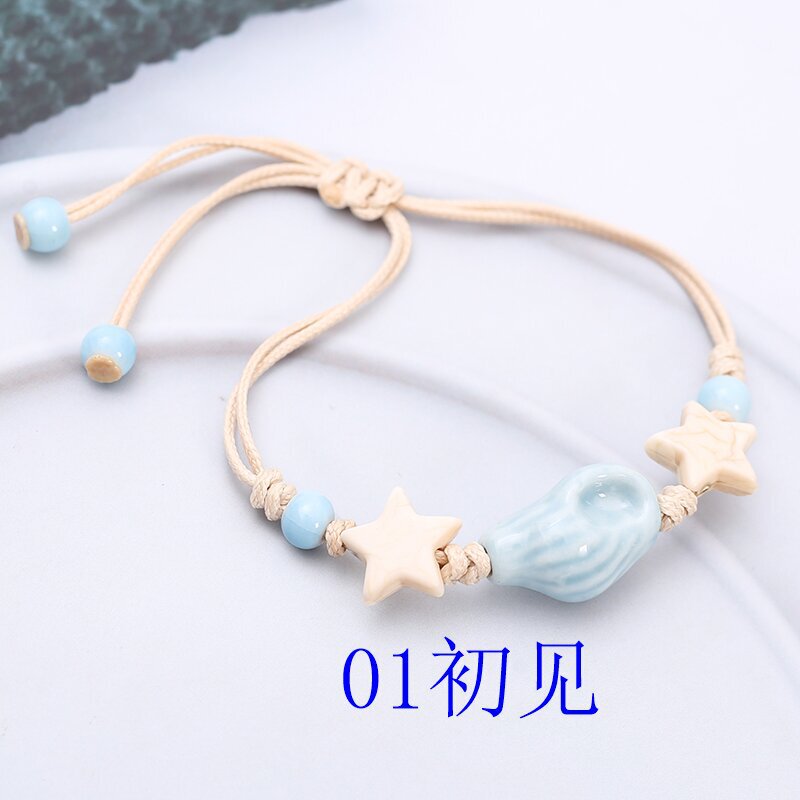 Jingdezhen New Woven Ceramic Bracelet with Niche Design, Healing Feel, Sweet and Versatile for Women, Artistic Ocean Shell Bracelet