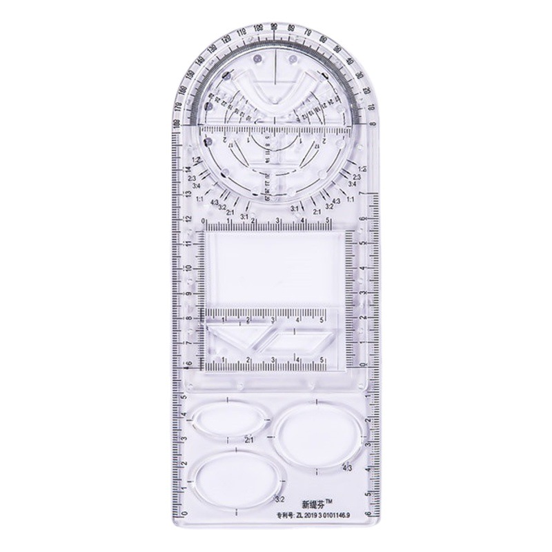 Regla multifuncional para estudiantes de primaria Matemáticas de la escuela secundaria Función de la escuela secundaria Juego de plantilla de plástico Actividad redonda Regla de dibujo Carney pequeña