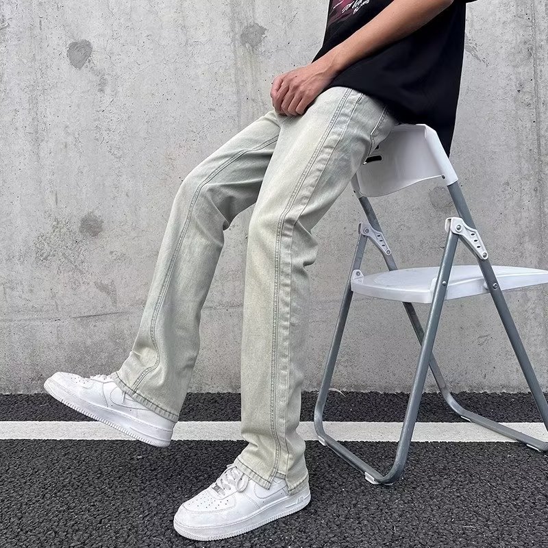 Vaqueros americanos para hombre 2024 primavera y otoño lavado y viejos pantalones de nicho High Street pantalones rectos sueltos tendencia