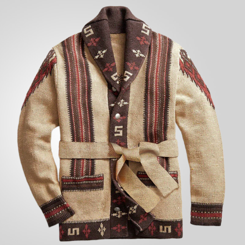 Ropa de hombre transfronteriza europea y americana retro de alta resistencia jacquard suéter Otoño e Invierno engrosado cardigan suéter capa SY0030