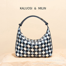 新款小众格纹编织包小巧精致百搭手拎包饭盒包单肩包腋下包饺子包