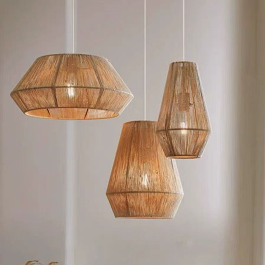 Lámpara de estilo japonés, estilo tranquilo y creativo, restaurante personalizado, bar, dormitorio, balcón, lámpara de vidina tejida a mano retro