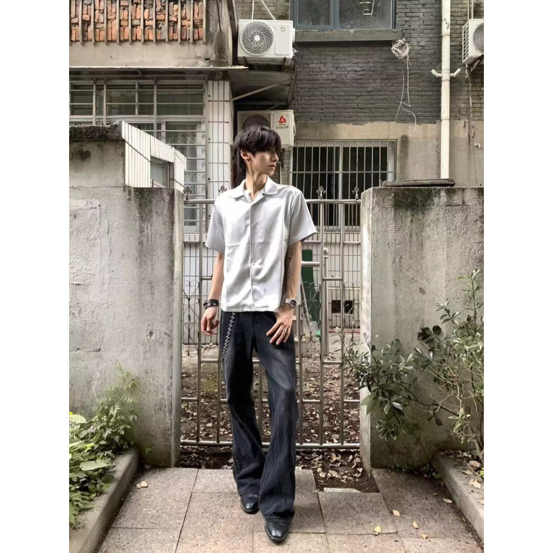Cleanfit Black Jeans for Men Summer Slim Fit Straight Leg Casual Flare Pants mid Waist Softener Fabric American High Street Style for Tall Men_voghion.com