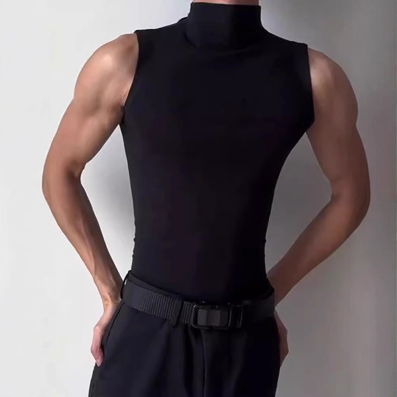 Pure Black High-Neck Fitness Sports Vest Men's Summer American Trendy Brand Sleeveless T-Shirt Handsome High-End Top Pure Black High-Neck Fitness Sports Vest Men's Summer American Trendy Brand Sleeveless T-Shirt Handsome High-End Top