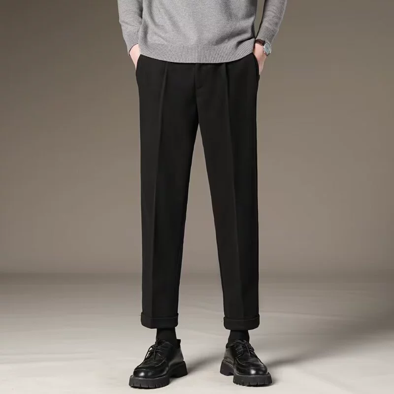 Высококачественный костюм с драпировкой в Корейском стиле, мужские новые модные прямые повседневные брюки, весна и осень 2020, шерстяные Костюмные брюки