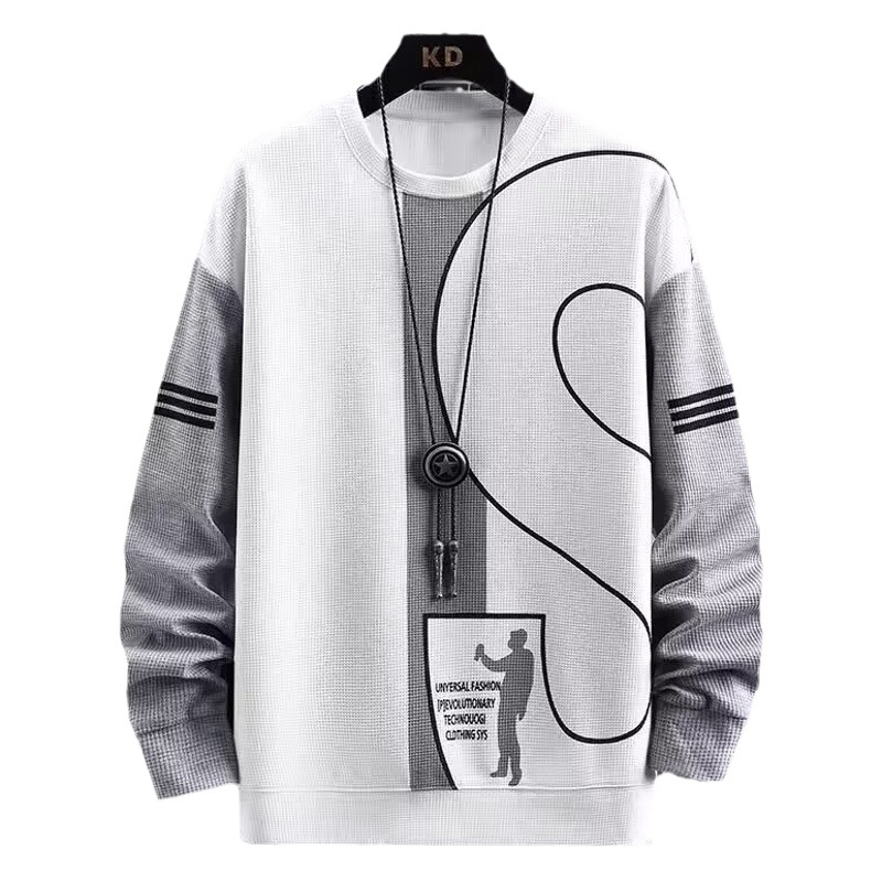 Otoño de los nuevos hombres más tamaño hong kong estilo waffle manga larga traje casual pantalones deportivos camiseta de los hombres de moda traje de dos piezas