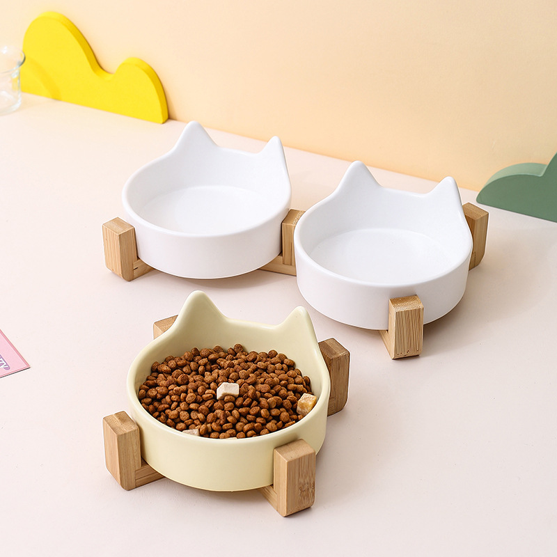 창조적 인 크림 스타일 고양이 귀 애완 동물 그릇 그릇 그릇 그릇 단단한 색 고양이 그릇 개 그릇 마시는 그릇 안티 노크 세라믹 그릇