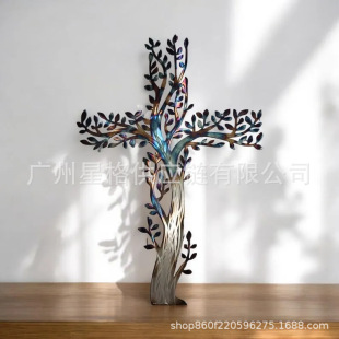 跨境Tree Metal Wall Art十字架形树生命之树墙壁金属挂件壁饰-阿里巴巴