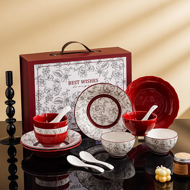 Rose Holiday Series Ceramic Tableware Set Store Celebration Wedding Business Event Gifts Wholesale Souvenir Gift Box