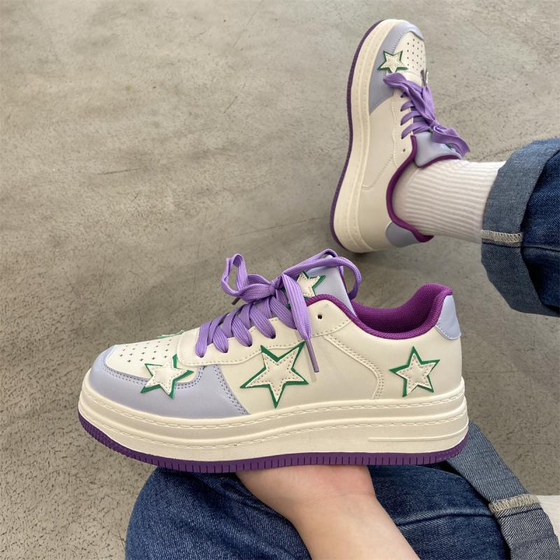 小众设计双层底紫色星星厚底板鞋男女学生夏季chic轻便橡胶修面皮