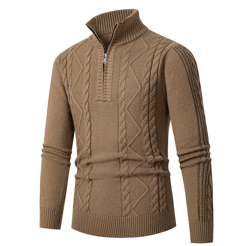Men's Slim-Fit Knit Sweater – Korean-Inspired Layering Piece (Brown/Dark Gray/Black/Khaki, M-3XL)_viptrois.com