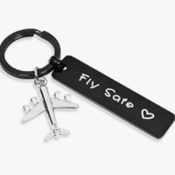 Diyステンレスキーホルダーメーカーfly safe逸品カップルプレゼント飛行機部品ペンダント彫刻可能|undefined