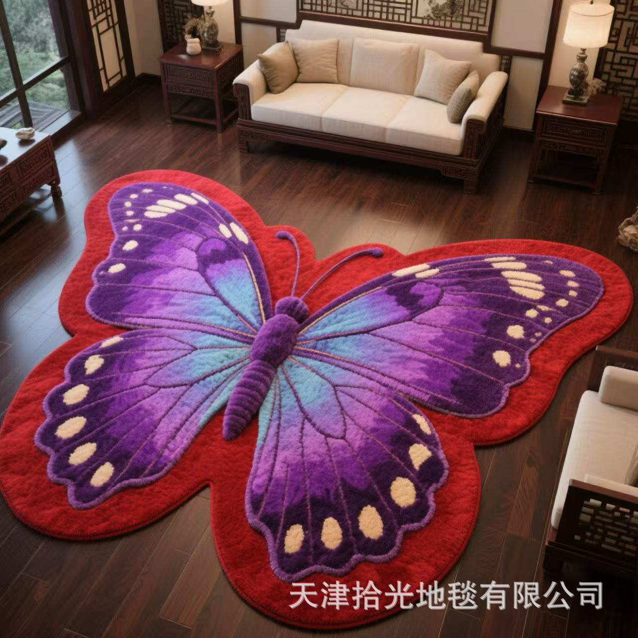 Cross-Border Hot-Selling Crystal Velvet Butterfly Living Room Floor Mat, Coat and Hat Partition, Footrest Mat, Entrance Mat, Sofa Coffee Table Blanket