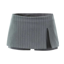 美式英伦风细条纹高腰A字半身裙女2025夏季新款防走光短裙超短裙