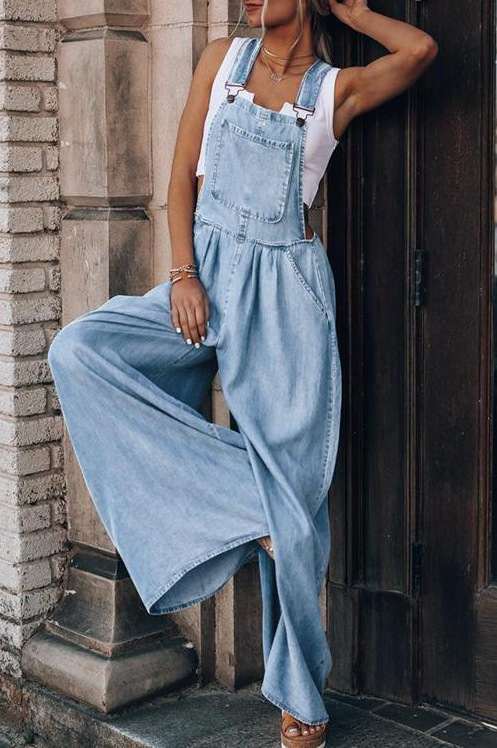 Women's Daily Simple Style Solid Color Full Length Button Jeans Overalls display picture 8