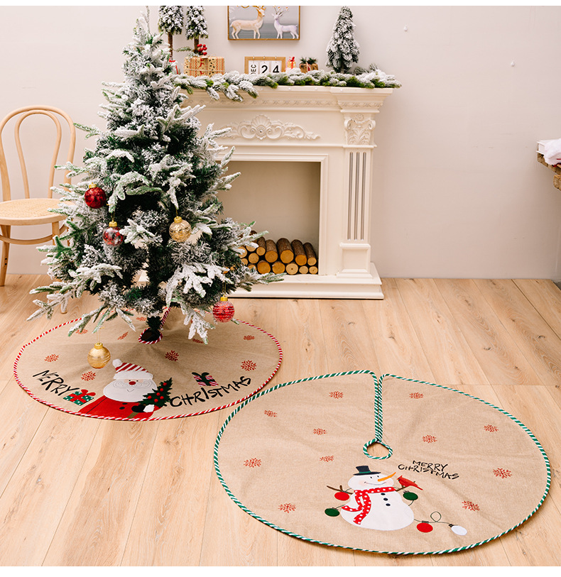 Saia para árvore de natal em linho com patch de boneco de neve_voghion.com