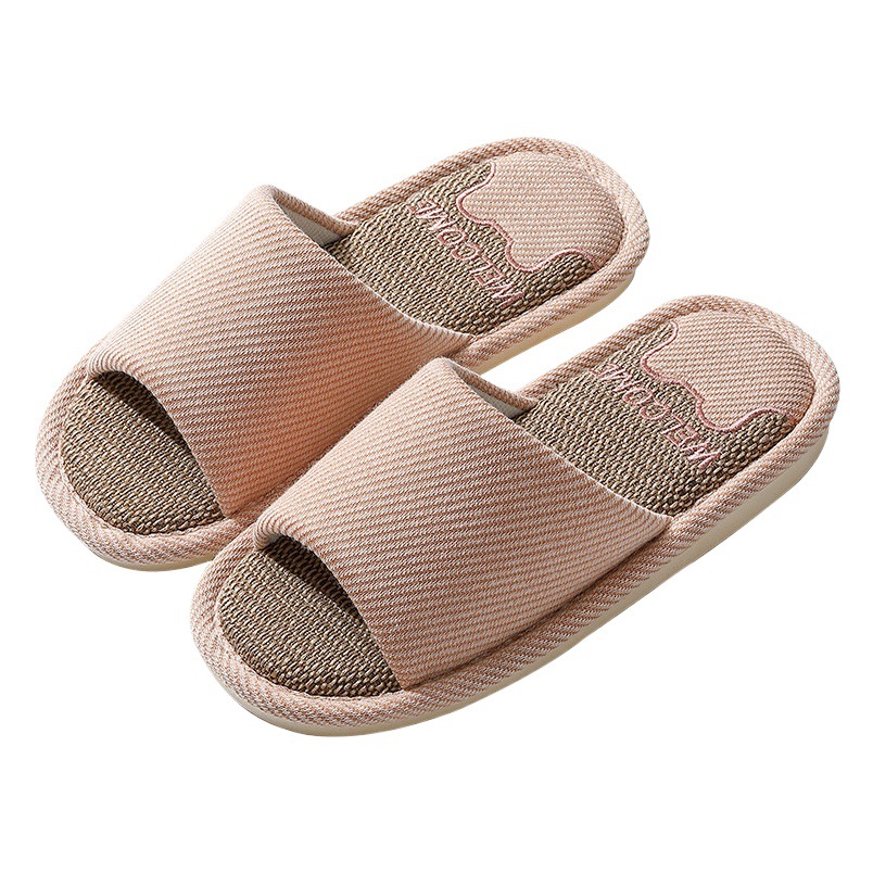 Bear linen slippers for Women summer cute cartoon embroidered indoor household non-slip women's floor slippers for Men Summer Wholesale