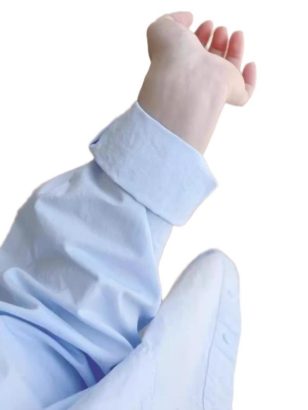 纯棉蓝色衬衫女春秋2025新款翻领内搭长袖衬衣外穿小个子韩系上衣|undefined