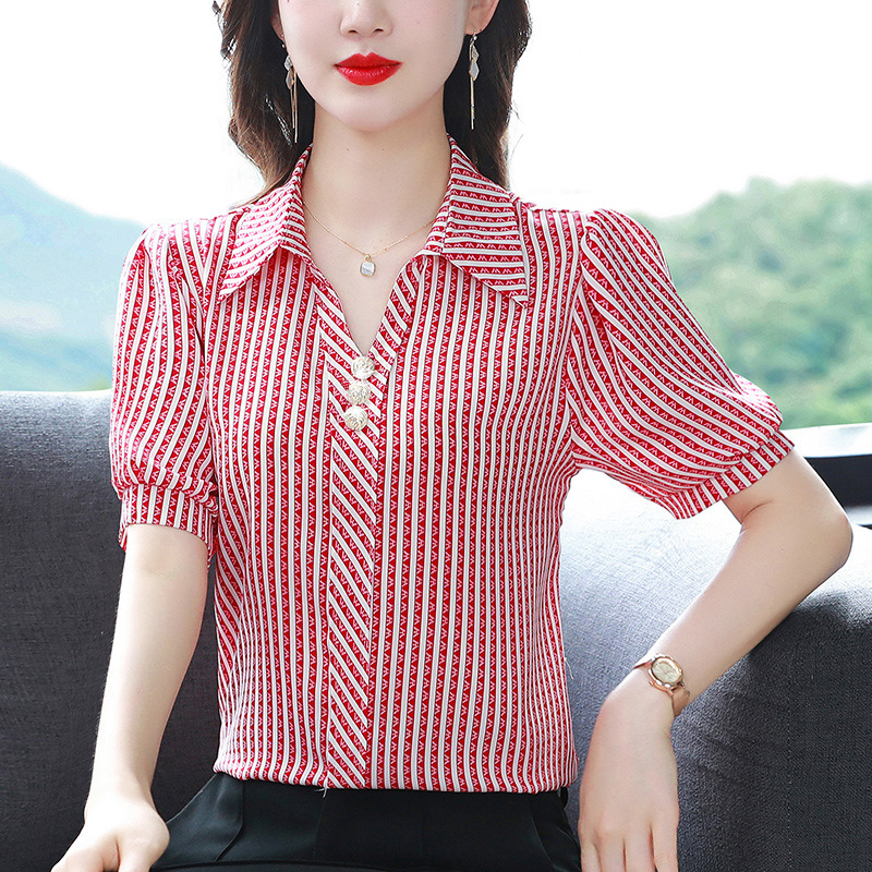 High-End Silk Shirt for Women, Short-Sleeved Elegant Shirt, Summer New Style, Versatile Shirt, Belly-Covering Mulberry Silk Top