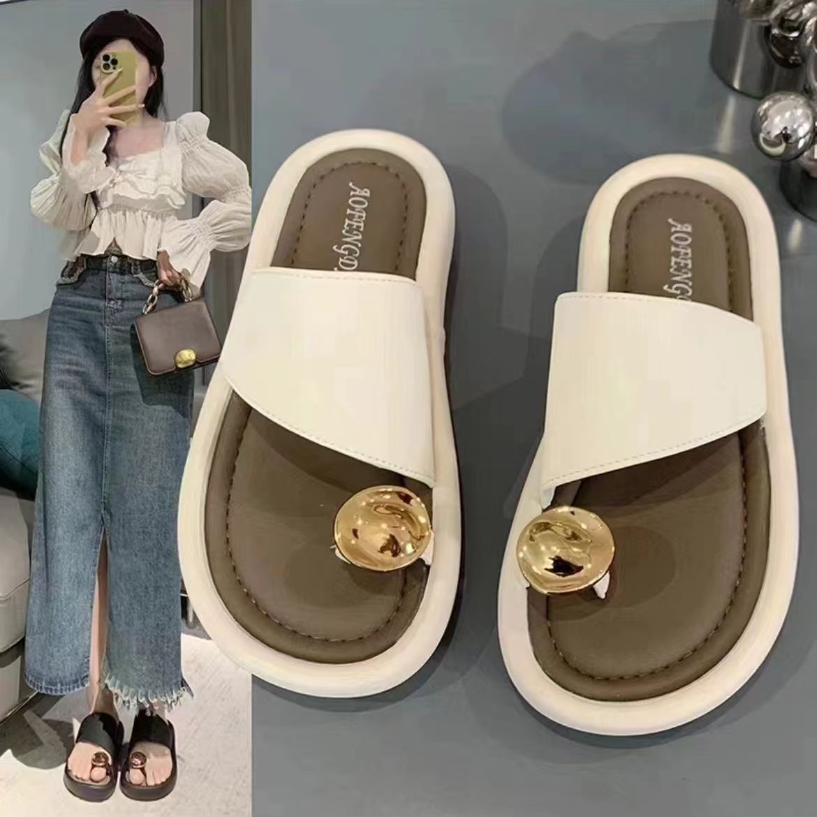 2023 verano nuevo brillante rhinestone Flip Flop de las mujeres de alto grado flip-flop zapatos de las mujeres de moda perezoso fresco al por mayor