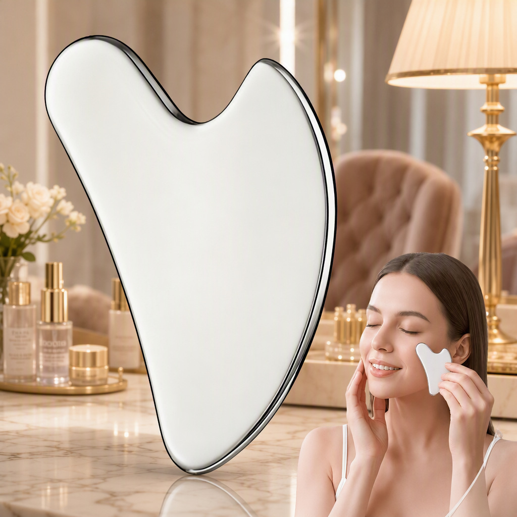 Stainless Steel Heart-Shaped Gua Sha Board Massage Tool, Facial Fascia Knife, Eye Scraper, Muscle Lifting Beauty Stick