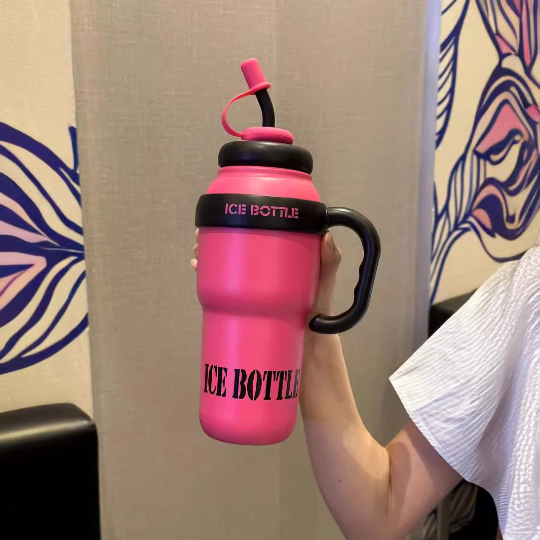 2024 nueva taza termo gigante de alto valor taza de té con leche taza de vientre de la suerte taza de agua portátil de paja de viento lindo